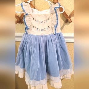 Well Dressed Wolf dress 3T Christmas winter, white and blue w embroidery.